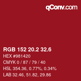 カラーコード: RGB 152 20.2 32.6 | qconv.com