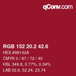 カラーコード: RGB 152 20.2 42.6 | qconv.com