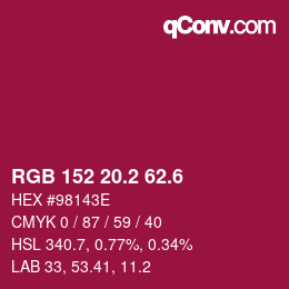 カラーコード: RGB 152 20.2 62.6 | qconv.com