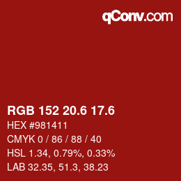 カラーコード: RGB 152 20.6 17.6 | qconv.com
