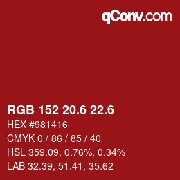 カラーコード: RGB 152 20.6 22.6 | qconv.com