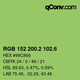 カラーコード: RGB 152 200.2 102.6 | qconv.com