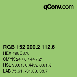カラーコード: RGB 152 200.2 112.6 | qconv.com