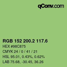 カラーコード: RGB 152 200.2 117.6 | qconv.com