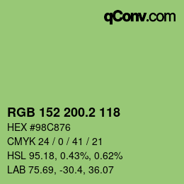 カラーコード: RGB 152 200.2 118 | qconv.com