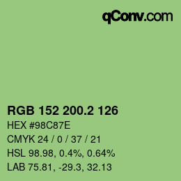 カラーコード: RGB 152 200.2 126 | qconv.com