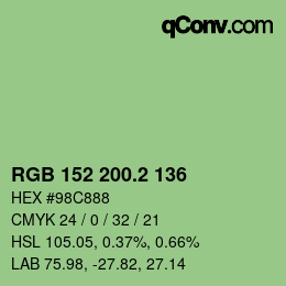 カラーコード: RGB 152 200.2 136 | qconv.com