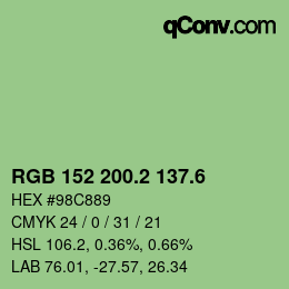 カラーコード: RGB 152 200.2 137.6 | qconv.com
