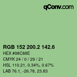 カラーコード: RGB 152 200.2 142.6 | qconv.com