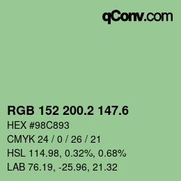 カラーコード: RGB 152 200.2 147.6 | qconv.com