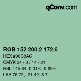 カラーコード: RGB 152 200.2 172.6 | qconv.com