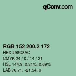 カラーコード: RGB 152 200.2 172 | qconv.com
