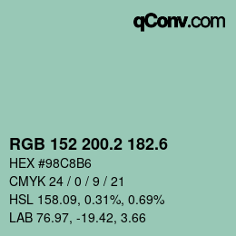 カラーコード: RGB 152 200.2 182.6 | qconv.com