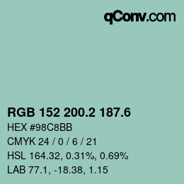 カラーコード: RGB 152 200.2 187.6 | qconv.com
