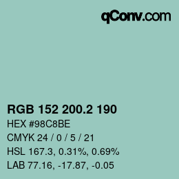 カラーコード: RGB 152 200.2 190 | qconv.com