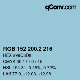 カラーコード: RGB 152 200.2 216 | qconv.com