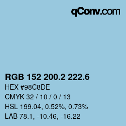 カラーコード: RGB 152 200.2 222.6 | qconv.com
