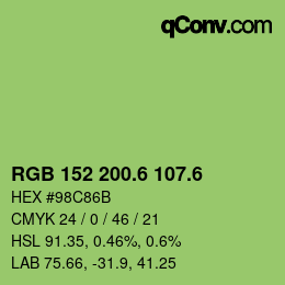 カラーコード: RGB 152 200.6 107.6 | qconv.com