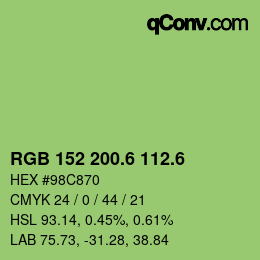 カラーコード: RGB 152 200.6 112.6 | qconv.com