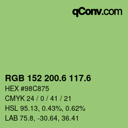 カラーコード: RGB 152 200.6 117.6 | qconv.com