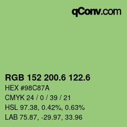 カラーコード: RGB 152 200.6 122.6 | qconv.com