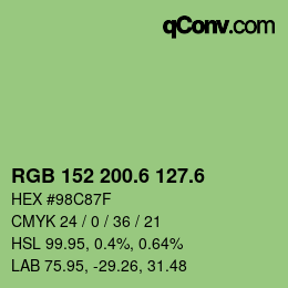 カラーコード: RGB 152 200.6 127.6 | qconv.com