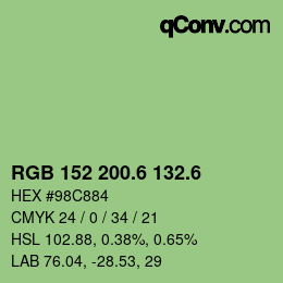 カラーコード: RGB 152 200.6 132.6 | qconv.com