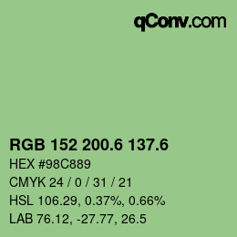 カラーコード: RGB 152 200.6 137.6 | qconv.com