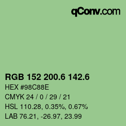 カラーコード: RGB 152 200.6 142.6 | qconv.com