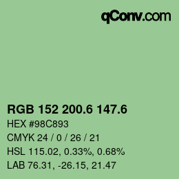 カラーコード: RGB 152 200.6 147.6 | qconv.com