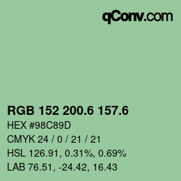 カラーコード: RGB 152 200.6 157.6 | qconv.com