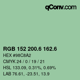 カラーコード: RGB 152 200.6 162.6 | qconv.com