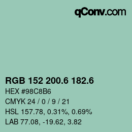 カラーコード: RGB 152 200.6 182.6 | qconv.com