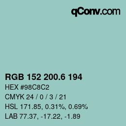 カラーコード: RGB 152 200.6 194 | qconv.com