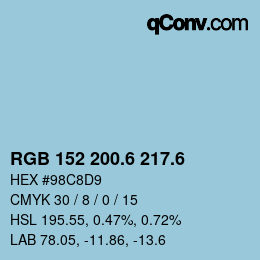 カラーコード: RGB 152 200.6 217.6 | qconv.com