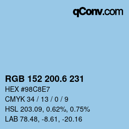 カラーコード: RGB 152 200.6 231 | qconv.com