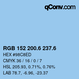 カラーコード: RGB 152 200.6 237.6 | qconv.com