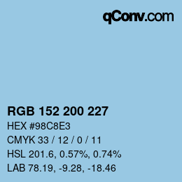 颜色代码: RGB 152 200 227 | qconv.com