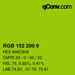 カラーコード: RGB 152 200 8 | qconv.com