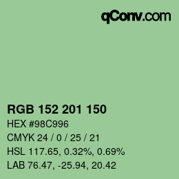 カラーコード: RGB 152 201 150 | qconv.com