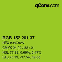 Color code: RGB 152 201 37 | qconv.com