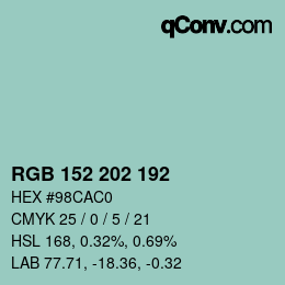 颜色代码: RGB 152 202 192 | qconv.com