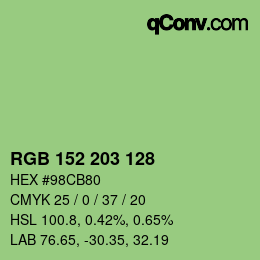 Color code: RGB 152 203 128 | qconv.com
