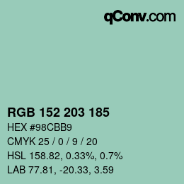 カラーコード: RGB 152 203 185 | qconv.com