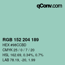 Color code: RGB 152 204 189 | qconv.com