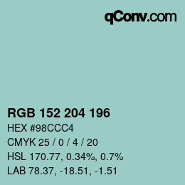 Color code: RGB 152 204 196 | qconv.com