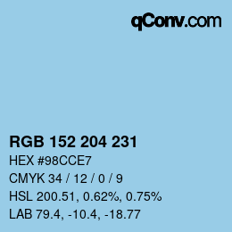 カラーコード: RGB 152 204 231 | qconv.com