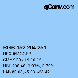 颜色代码: RGB 152 204 251 | qconv.com