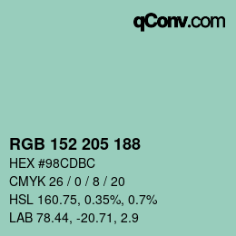 Color code: RGB 152 205 188 | qconv.com