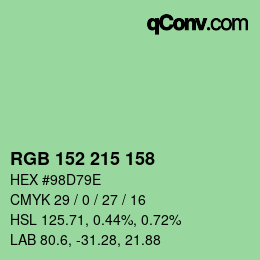 颜色代码: RGB 152 215 158 | qconv.com